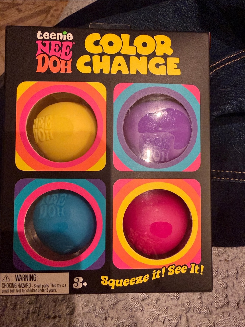 Teenie NeeDoh Color Change Squeeze Balls - Yellow, Purple, Blue, Pink